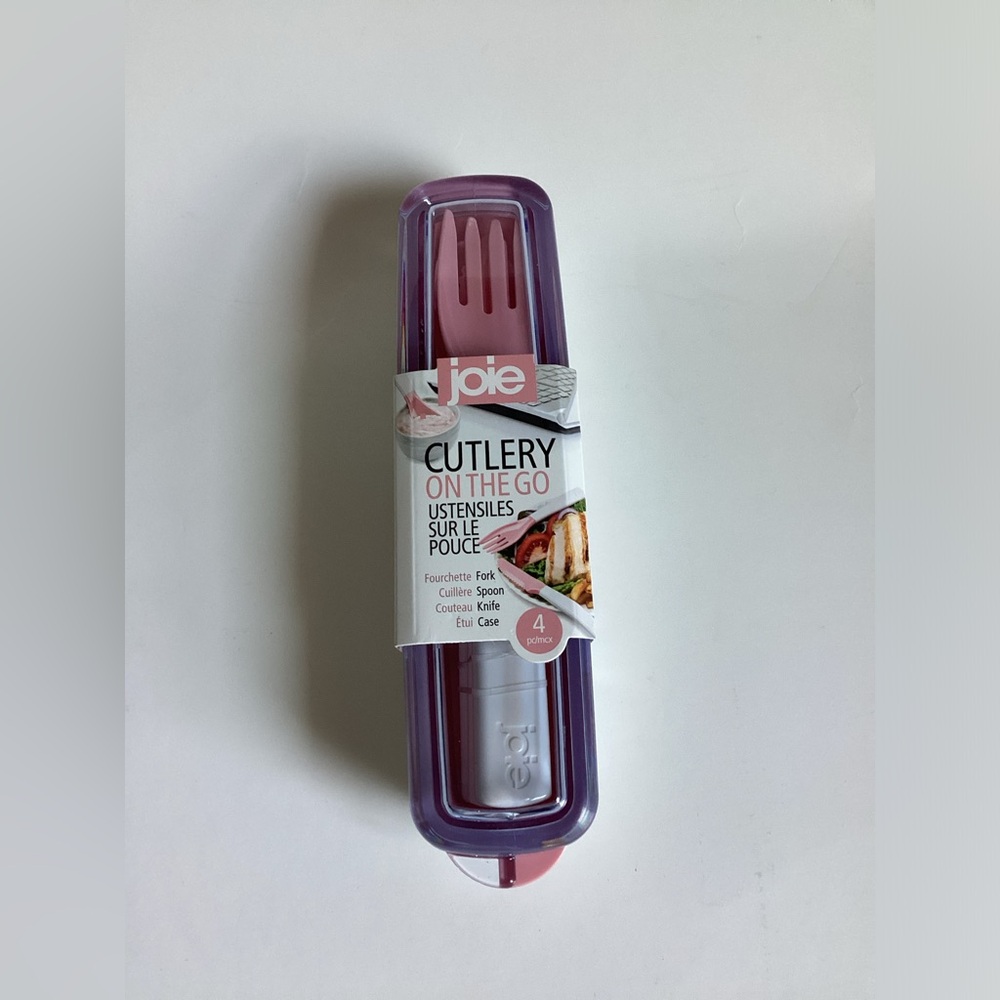 Joie MSC- White/Pink Cutlery On The Go - 1 Spoon, Fork, Knife & Case